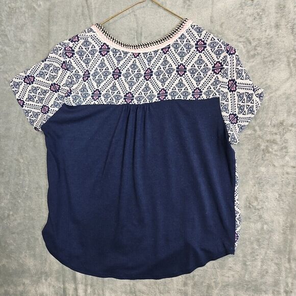 Jolt womens top Med poly rayon blue white pink geometric - Picture 6 of 10